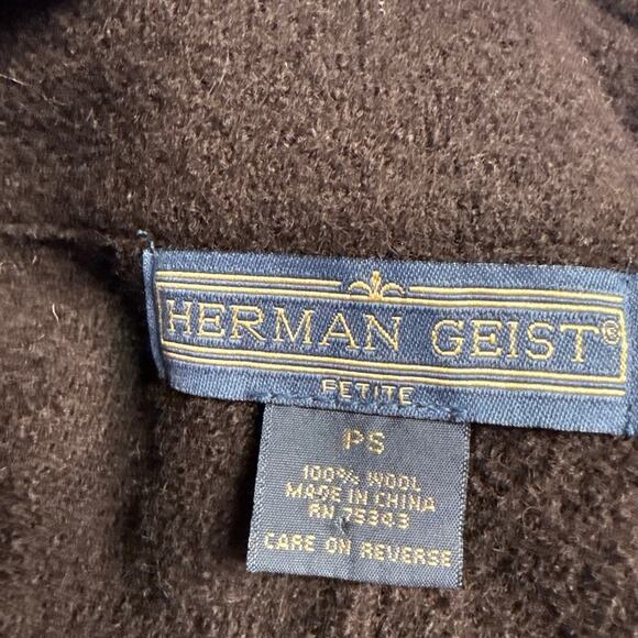 Vintage Herman Geist Womens Brown Cardigan Sweater Size Petite Small Wool Zip - Picture 4 of 5